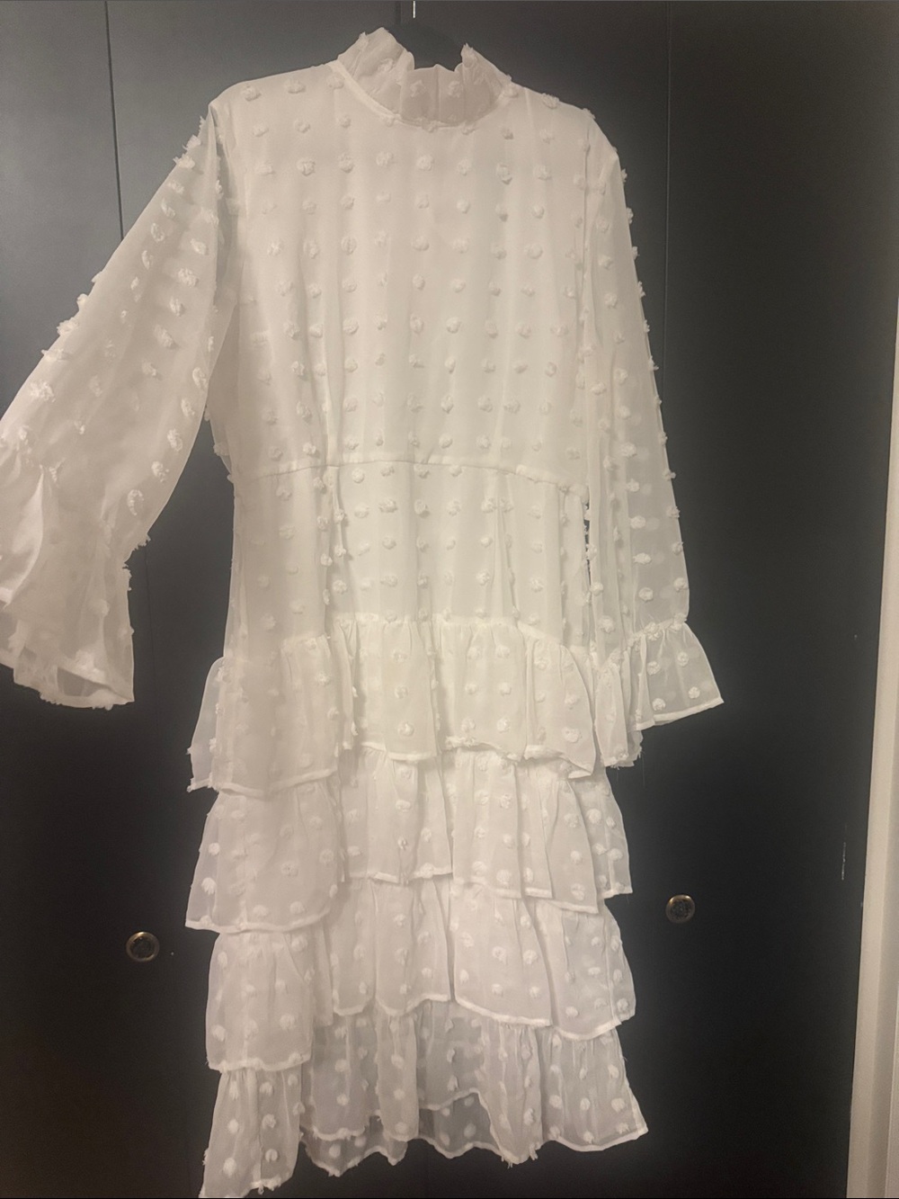 Boohoo White Ruffle Tiered Swiss Dot Dress